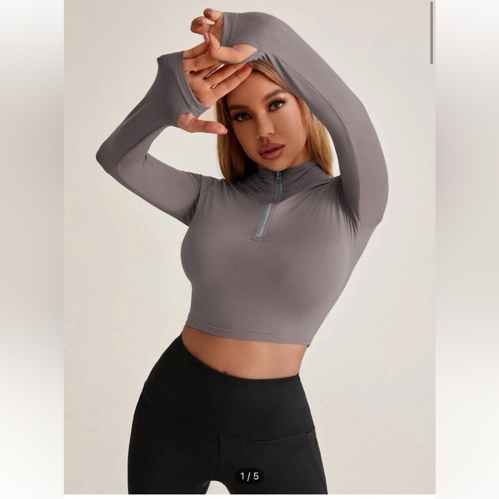 Yoga Basic Quick-drying Half Zipper Crop Sports Sweatshirt With Thumb Holes